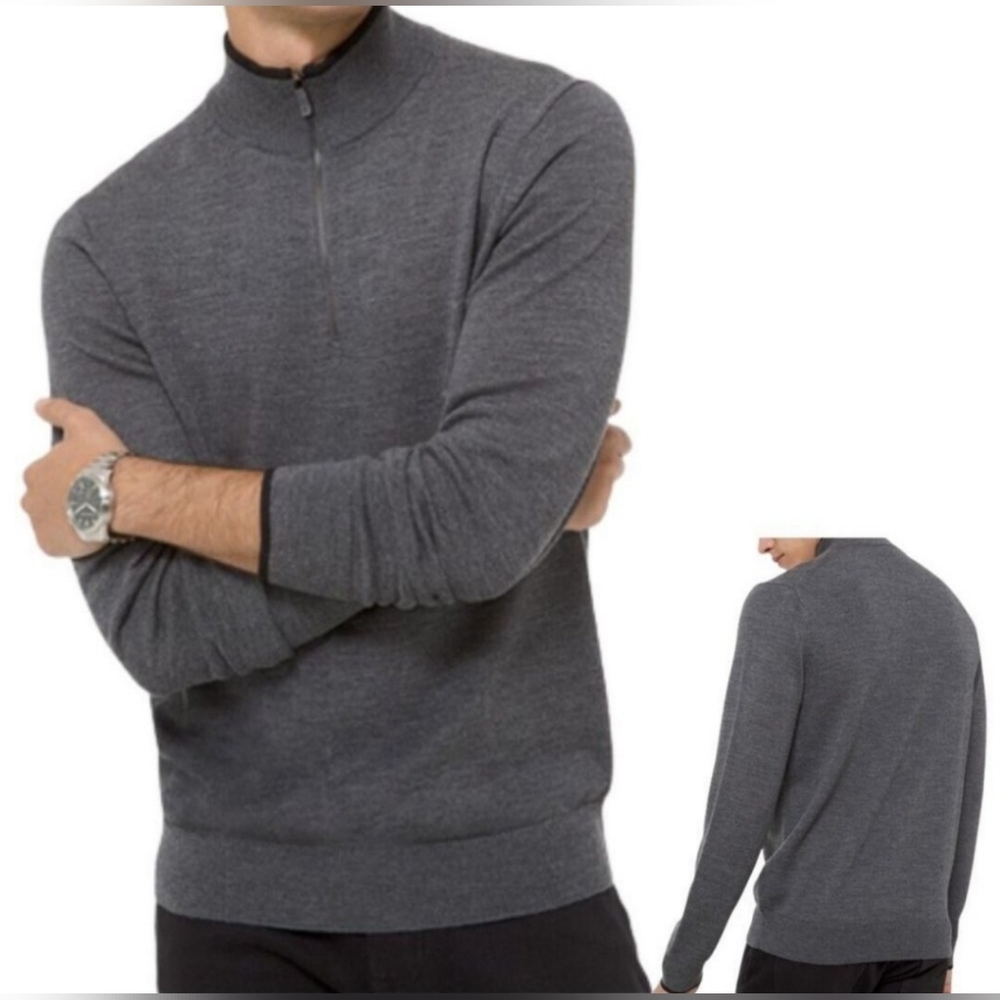 Men's Michael Kors Merino Wool Gray Half-Zip Sweater